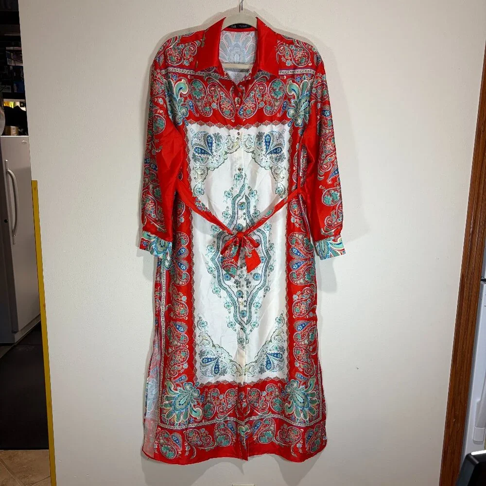 Zara Multicolor Printed Button Up Maxi Midi Shirt Dress - Picture 4 of 16